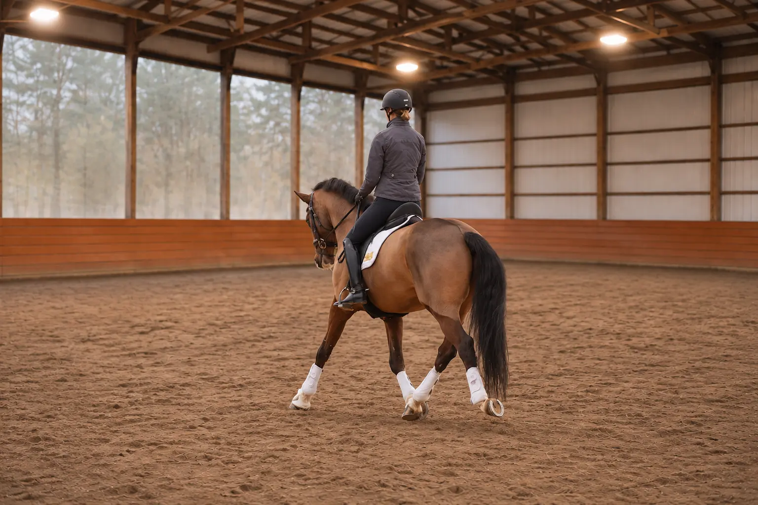 Balanced dressage rider demonstrating centered alignment in the saddle