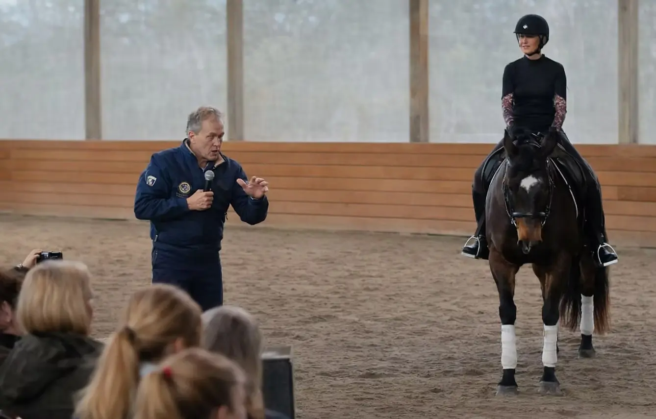 Dr. Gerd Heuschmann teaching a classical riding clinic at Seven Hills Training